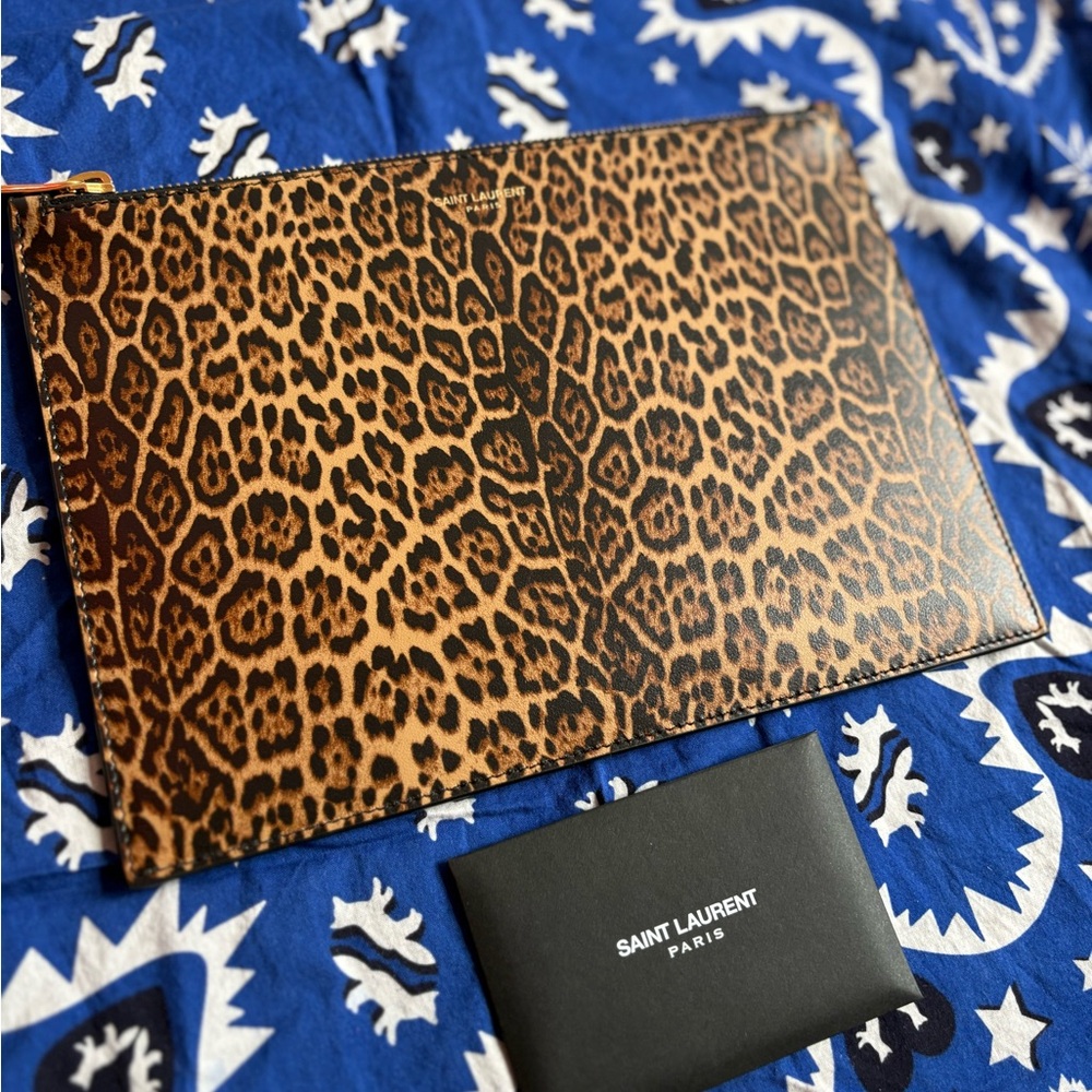 Saint Laurent Leopard Leather Pouch – Original Box + Dust Bag included.